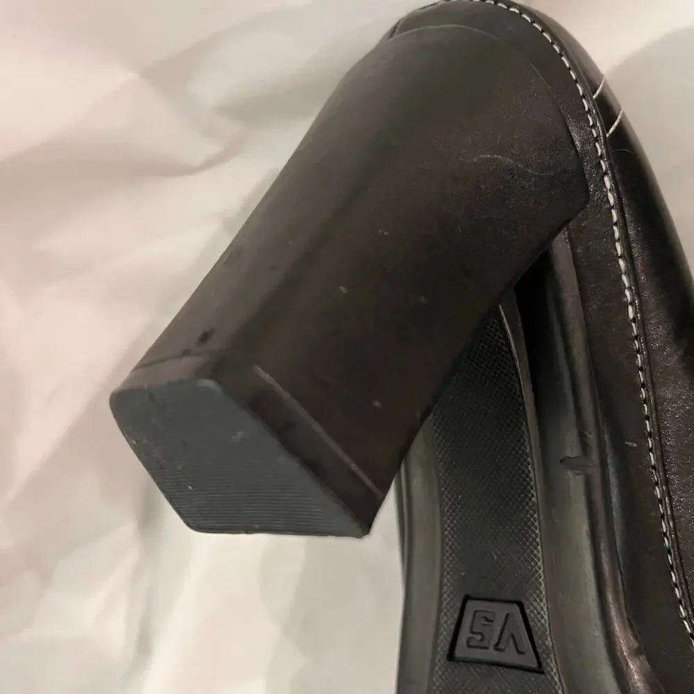 Vintage 90s Lace Up Oxford Size 8.5 Black Leather Square Toe Heels VS Macbeth - Picture 8 of 15
